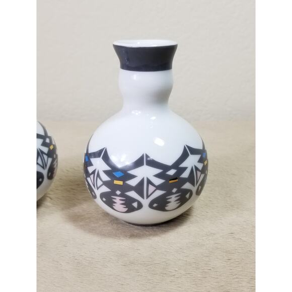 Candle Holder Candlestick McKinney 4 1/2" Porcelain Native American Design x2 - Picture 3 of 12